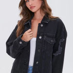 Forever 21 Distressed Black Denim Jacket NWT Size Medium Photo 0