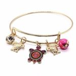 Boutique Beaded Sea Turtle Charm Colorful Bangle Bracelet Photo 3