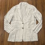 Garnet Hill  Striped Linen Blazer Womens Medium Tan White Coastal Lightweight Photo 0