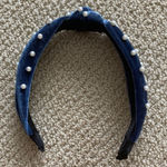 Blue Velvet Headband with Faux Pearls Photo 0