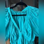 Babydoll mini dress turquoise vneck puff short sleeve pockets bella aqua Blue Size M Photo 2
