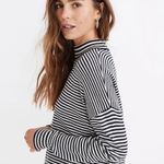 Madewell  Stripe-Mix‎ Ashbury Mockneck Sweater Dark Indigo Navy Blue & White XXS Photo 2