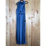 Lulus NWT  Distinctive Charm Slate Blue Satin Asymmetrical Maxi Dress Wedding 1X Photo 1