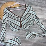 ZARA  brown & blue‎ striped button cropped cardigan women’s size M Photo 2