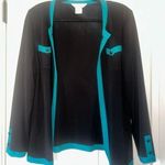 Misook  Exclusively Black Teal trim Open Long Sleeve Cardigan Sz Large Photo 0