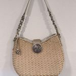 Brighton Jani Straw Chain Shoulder Bag Gold Silver Leather Strap Photo 0