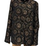 Laura Ashley  Black Bronze Tapestry and Velvet Button Up Peacoat Jacket Womens L Photo 2