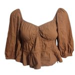 A New Day Sweetheart Neckline 3/4 Sleeve Cropped Top Brown Photo 3