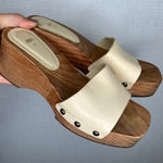 ZARA Wood Platform Clogs Sandals Size 39 Ivory Leather Slip On Shoes Photo 0