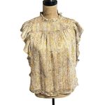 Joie  Cream Flutter Sleeve Blouse with Mock Neck Ruffles Photo 1