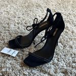 EXPRESS Black Strappy Embellished Tubular Ankle Tie Heeled Sandals Heels Photo 3
