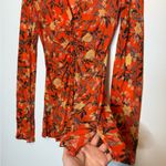 Free People  Lucky Shirtee Orange Ruched Floral Long Sleeve Button Blouse Top XS Photo 9