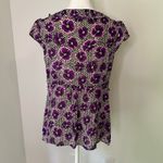 Milly  purple, black & white floral button front cap sleeve silk top size 8 Photo 4