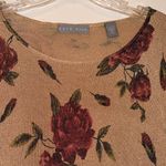 Kate Hill  Floral Long Sleeve Sweater Top Glittery Gold material with Red roses Photo 1