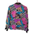 Adrianna Papell  Vintage Silk Bright Long Sleeve Button Top Vibrant Size 4 Retro Photo 3