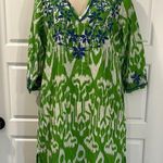 Gretchen Scott Embroidered 3/4 Sleeve Tunic V Neck Dress with pockets Small Green Photo 0