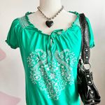 Canyon River Blues Green Embroidered Peasant Top Boho Cottagecore‎ Festival Hippie Medium Photo 1