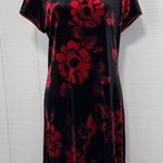 Vintage S.L. Fashions Black Red Floral Velvet Cheongsam Collared Midi Dress 14 Photo 0