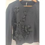 Anthropologie Black Crew Neck Long Sleeve Crop Sweatshirt Floral Applique Small Photo 2
