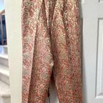 Vintage Via Seta Champagne Gold & Coral Pink Paisley Silk Ankle Pants Size 6 Photo 0