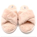 Splendid Womens M/L Slip On Criss-Cross Faux Fur Slippers Pink Lounge Fluffy Photo 2