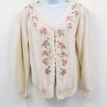 Unique Vintage Vintage 1980s Floral Embroidered Scalloped Pearl Button Granny Cardigan Sweater Photo 1