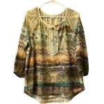 Chico's Lace Crochet Front Top Size 2 Tropical All Over Print 3/4 Sleeve Photo 0