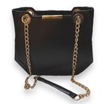 Melie Bianco Geometric Vegan Leather Black Shoulder Bag Purse with Gold Chains Photo 0
