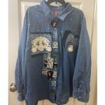 Handmade VINTAGE Denim Christmas Shirt Button Up Embroidered patchworks  4xL Photo 0