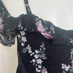 Vintage floral ruffle rose Victorian blouse top XSMALL short cap sleeves Black Size XS Photo 8