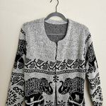 Elephant Cardigan ‎Pattern Sweater Size S Gray Knit Folklore Hippie Boho Photo 3