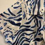 Naomi Womens Sheer Button Down Blouse XL 42” Blue White Print Ruffles Beach Photo 6