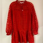 English Factory Women's Check Organza Buttoned Long Sleeves Red Mini Dress Photo 0