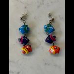 Handmade Vintage 80's Wooden Colorful Fish Dangle Earrings Blue Photo 3