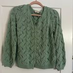 Sézane Sezane Marthe 100% Cotton Knit Jumper Cardigan Almond Green Photo 2