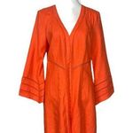 Lena Gabrielle Linen Long Jacket Bell Sleeve Open Front Coral Women’s Size 10 Orange Photo 0