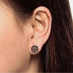 Tory Burch NWOT  Hexagon Logo Stud Earrings: Silver Plated Photo 8