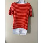 LLBean Women Striped Boat Neck Short Sleeve Top Coral Red Size M REG Size M Photo 3