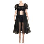 SELKIE The Caviar Lace Boudoir Silk Dress, Black, Small Black Photo 4