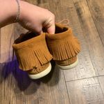 Minnetonka Women's  Venice Moc bootie suede tan $90 boho native fringe fall 8 Photo 4