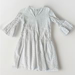 Tyler‎ Boe M White Dress Eyelet Crew Neck V Neck 3/4 Bell Sleeve Cottage Core XS Photo 2