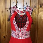 A line red haltered keyhole beaded ruched chiffon prom dress with slit XS/2 Size undefined Photo 12