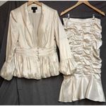 Ashro Ivory Satin Peplum Blazer Dress combo Ruffled Hem Womens Size 12 Photo 7