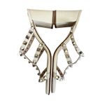 French Sole Foster Gold Triangle Stud Sandals Beige Leather 7.5 Block Heel Photo 4