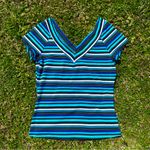 A Byer Vintage A. Byer Blue Striped Baby V-Neck T-Shirt Size S Photo 0