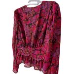 Steve Madden Azura Top Long Sleeve Floral Metallic Crepe Blouse Pink NWT Medium Photo 6