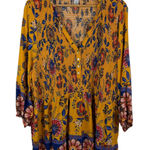 Avenue Smocked Floral Popover Tunic Top Size 26/28 Yellow Smocked Festival Boho Photo 0