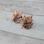Vintage Screw On Earrings Copper Tone 1.25" Maple Leaf Orange Photo 2