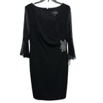 Alex Evenings  Women's Black Illusion-Sleeve Beaded-Trim Dress Size 12 Photo 12