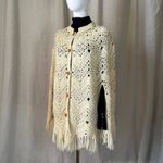 Vintage Ivory Hand Crocheted Fringe Cape Poncho Open Knit Boho 70s Style Size undefined Photo 2